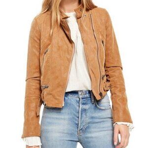 Free People We The Free Fenix Vegan Leather Suede Camel Tan Moto Jacket L NWT